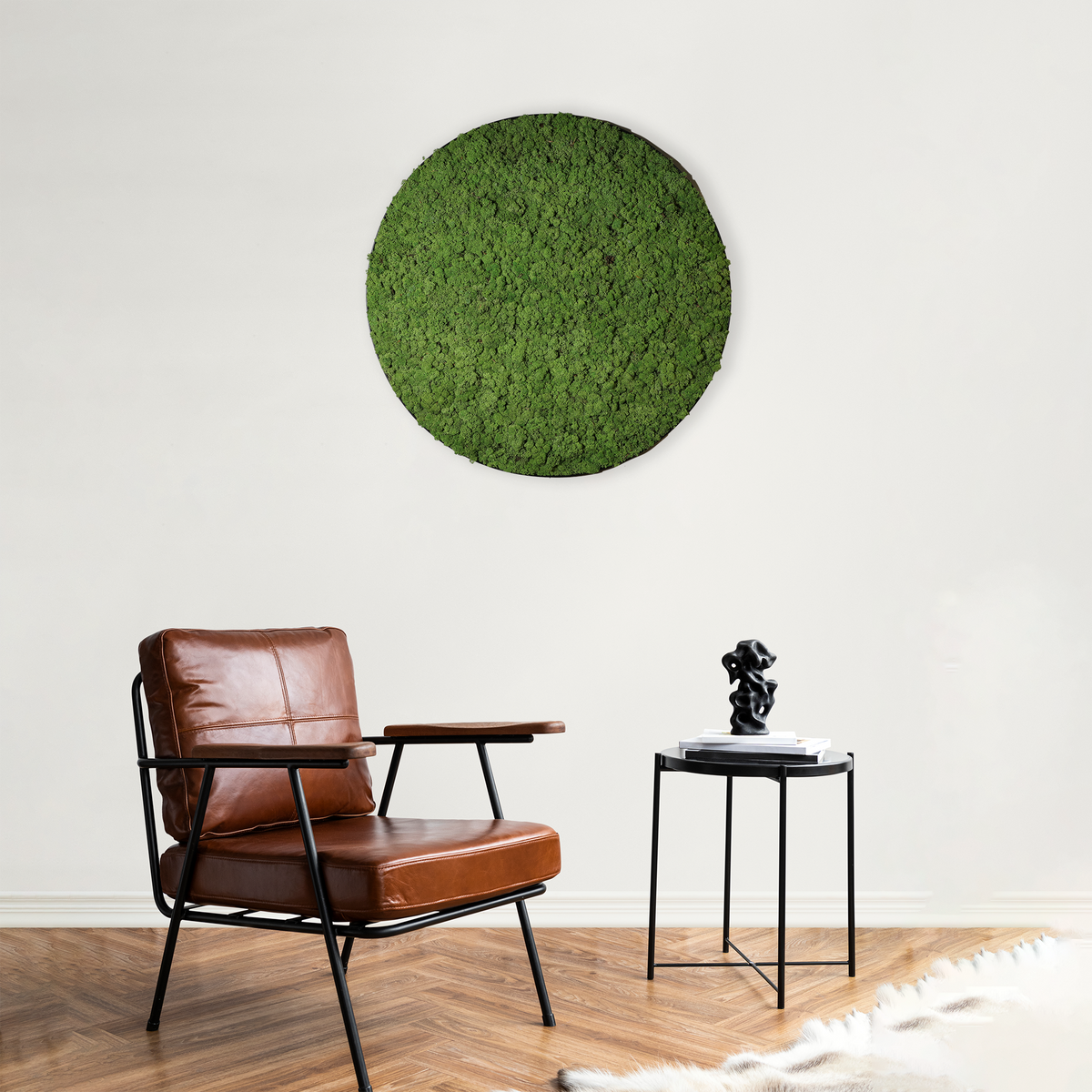 Mosschilderij Cirkel Staal - Rendiermos